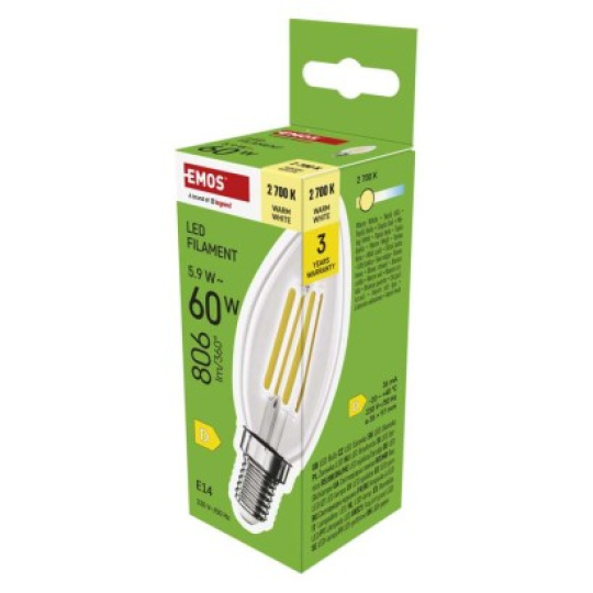 LED žárovka Filament svíčka / E14 / 5,9 W (60 W) / 806 lm / teplá bílá