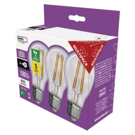 LED žárovka Filament A CLASS A60 / E27 / 5 W (75 W) / 1 060 lm / neutrální bílá - 3ks