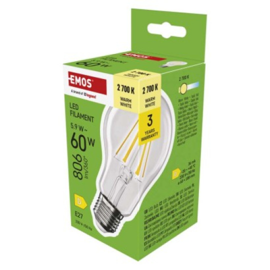 LED žárovka Filament A60 / E27 / 5,9 W (60 W) / 806 lm / teplá bílá