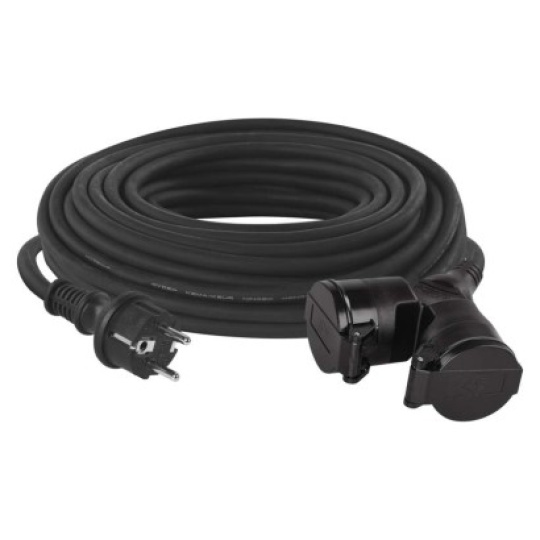 Venkovní prodlužovací kabel 20 m / 2 zásuvky / černý / guma / 230 V / 1,5 mm2