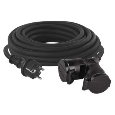 Venkovní prodlužovací kabel 15 m / 2 zásuvky / černý / guma / 230 V / 1,5 mm2