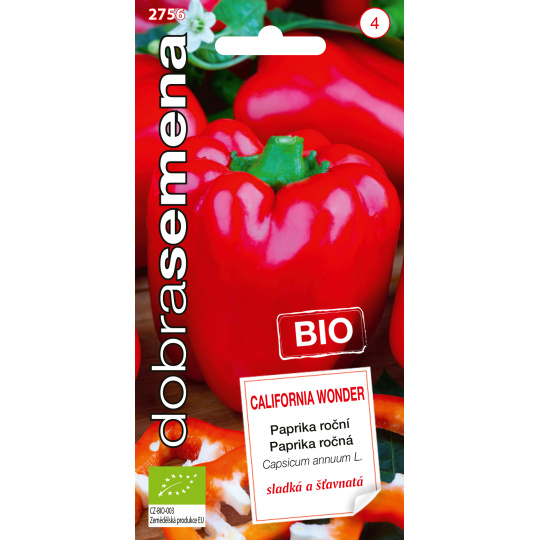 Dobrá semena BIO Paprika zel. - California Wonder, kvadratická červenái 0,3g